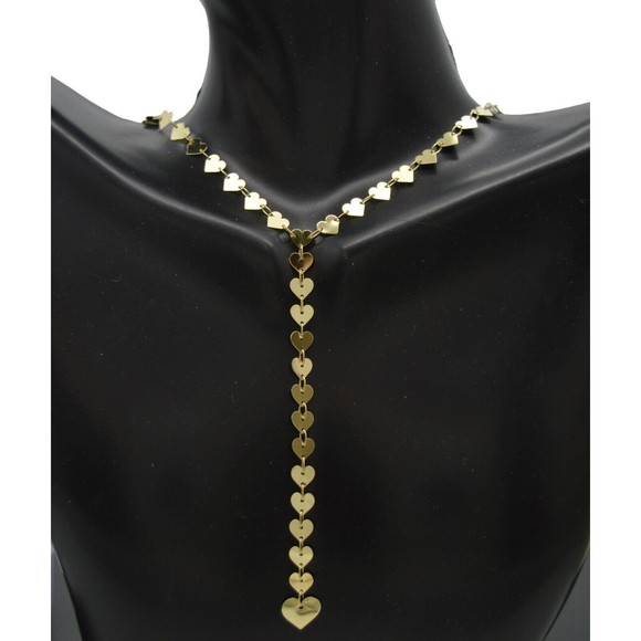 Real 14K Yellow Gold Charm 18" Mirrored Heart Charm 3.5gr Chain Lariat YNecklace - Picture 2 of 6